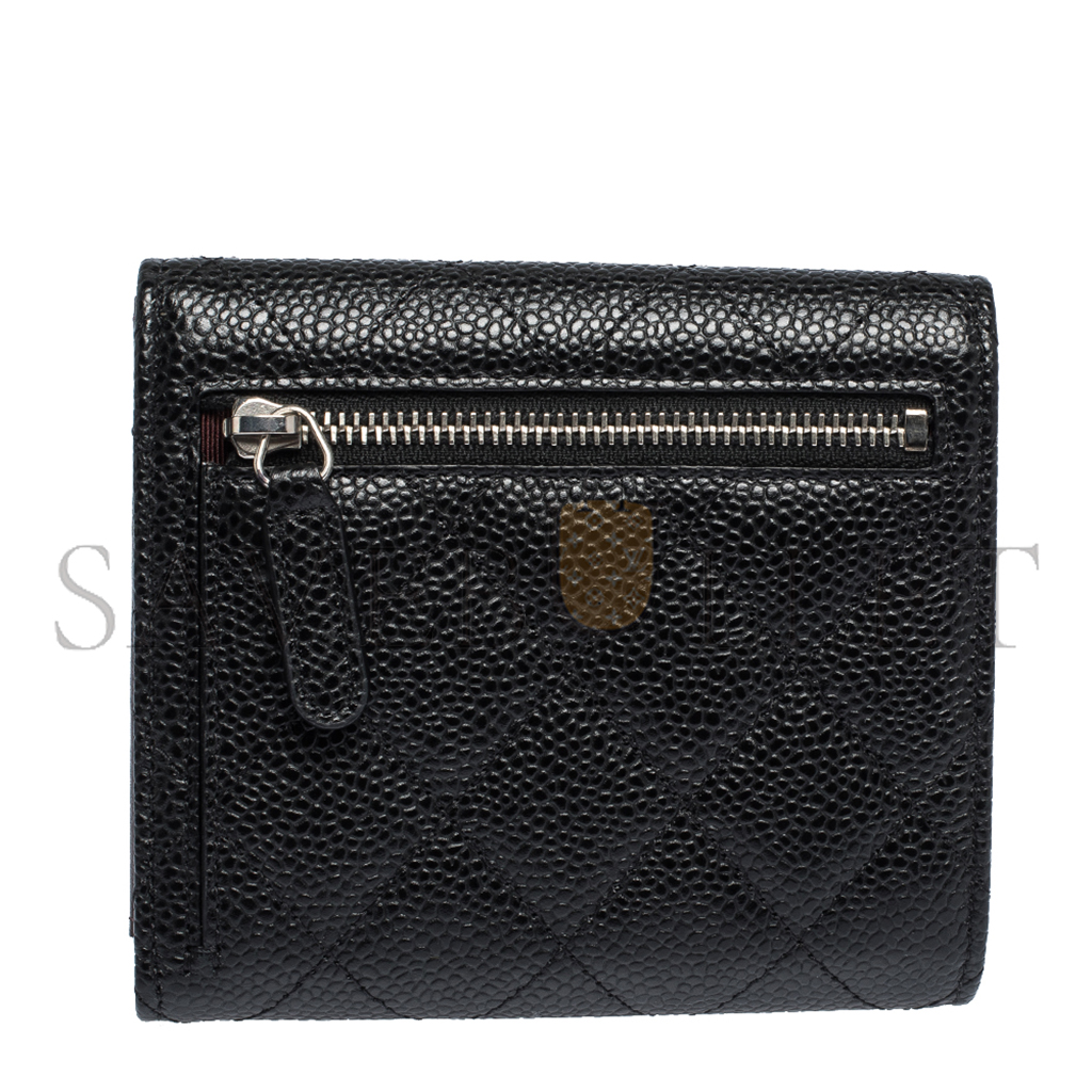 CHANEL MASTER BLACK QUILTED CAVIAR LEATHER TRIFOLD WALLET (11.5*10.5*3cm)